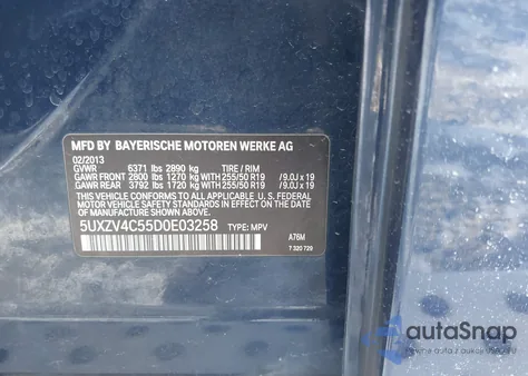 2013 BMW X5 xDrive35I/xDrive35I Premium/xDrive35I Sport Activity z USA, uszkodzony, nr VIN 5UXZV4C55D0E03258